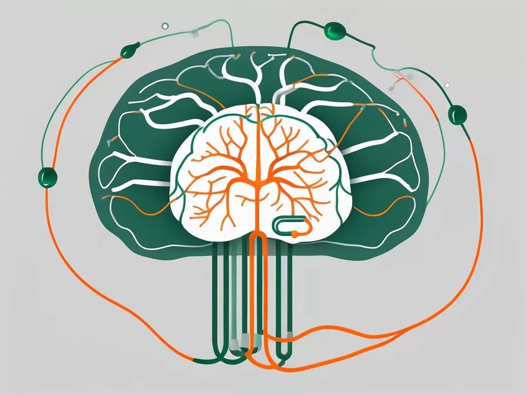 A brain with highlighted areas connected to the vagus nerve
