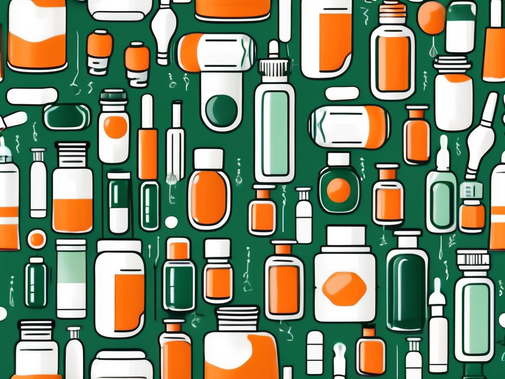 Various types of medication bottles and pills