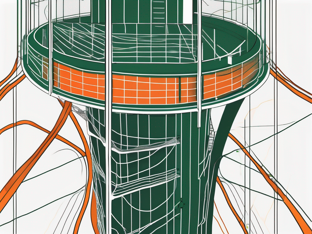 A lookout tower (hochsitz) intertwined with symbolic representations of the vagus nerve
