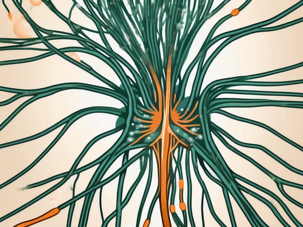 A magnified view of the vagus nerve with magnesium particles interacting with it