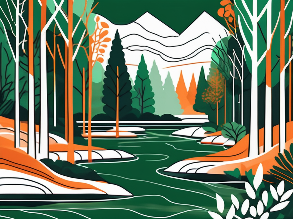 A serene landscape with a focus on a peaceful river