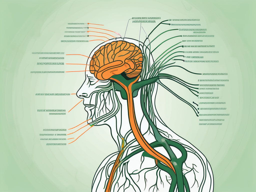 The vagus nerve with highlighted brainstem nuclei