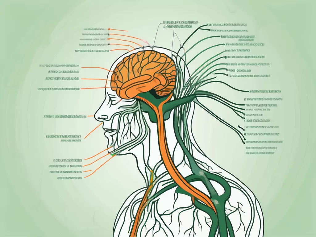 The vagus nerve with highlighted brainstem nuclei