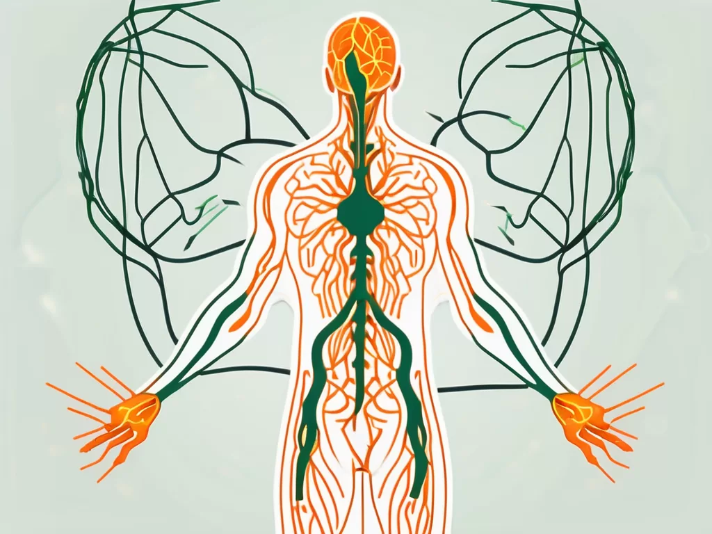 A stylized human body silhouette with the vagus nerve highlighted