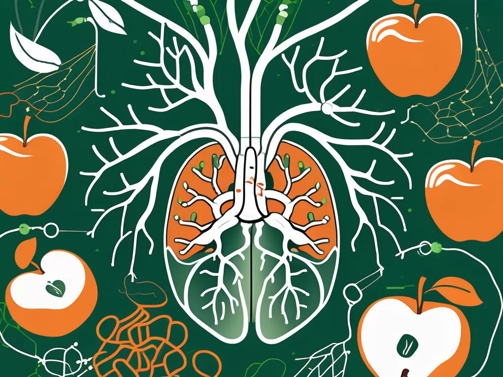 The vagus nerve (halix vagus) intertwined with various health-related symbols like an apple