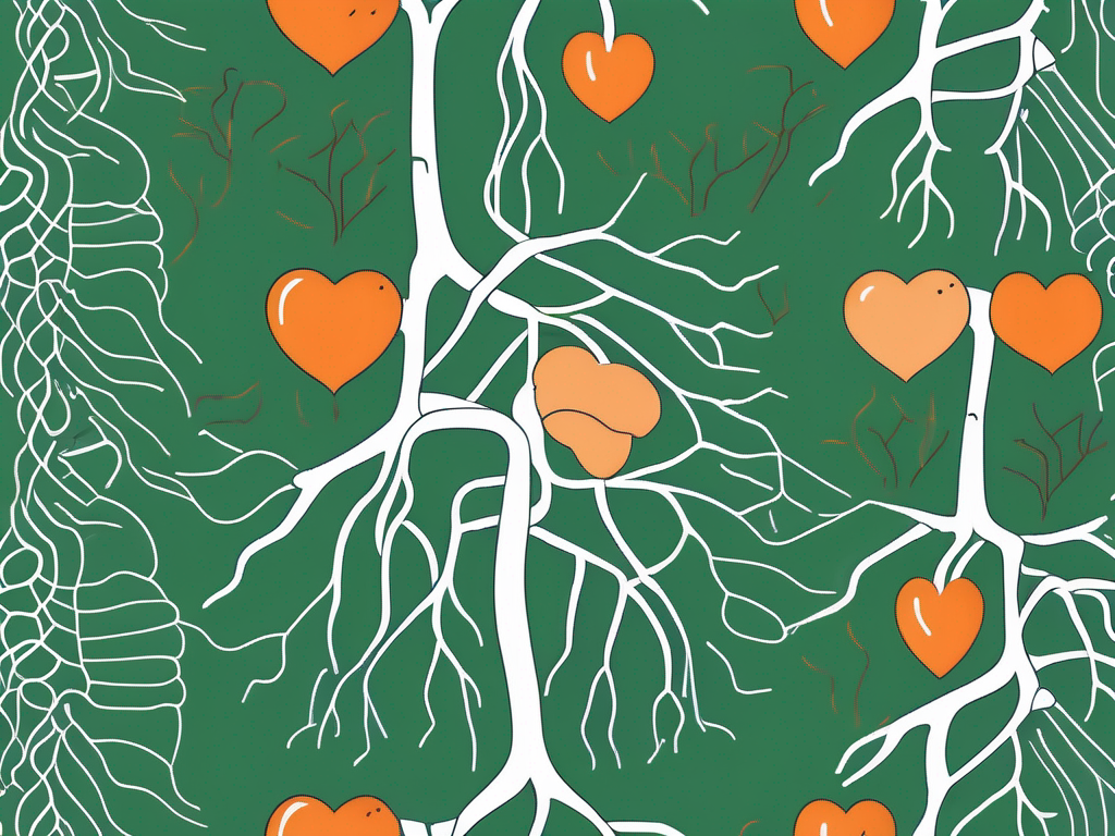 The vagus nerve branching out from the brain and connecting to different organs like the heart