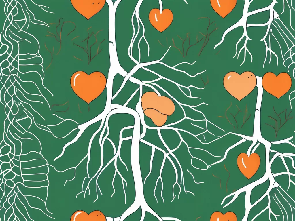 The vagus nerve branching out from the brain and connecting to different organs like the heart