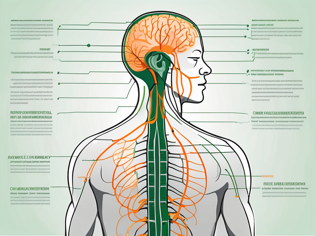 The vagus nerve highlighting its connection with the c1 and c2 vertebrae in the human body