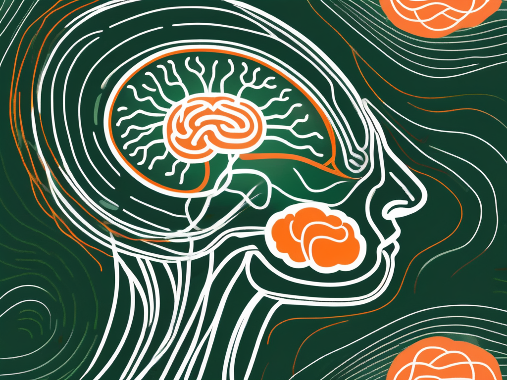 A brain with highlighted vagus nerve and calming waves emanating from it