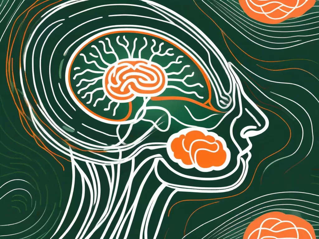 A brain with highlighted vagus nerve and calming waves emanating from it