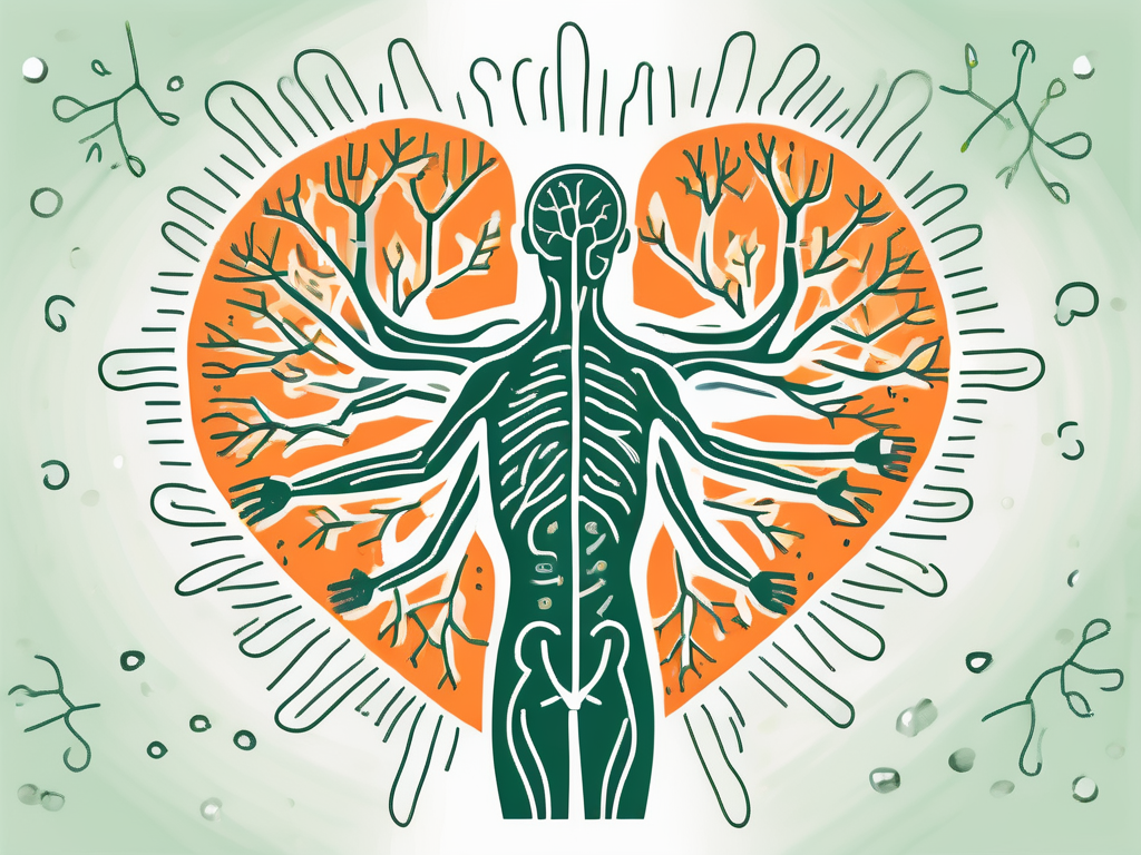 The vagus nerve connecting the brain to different organs like the heart and stomach