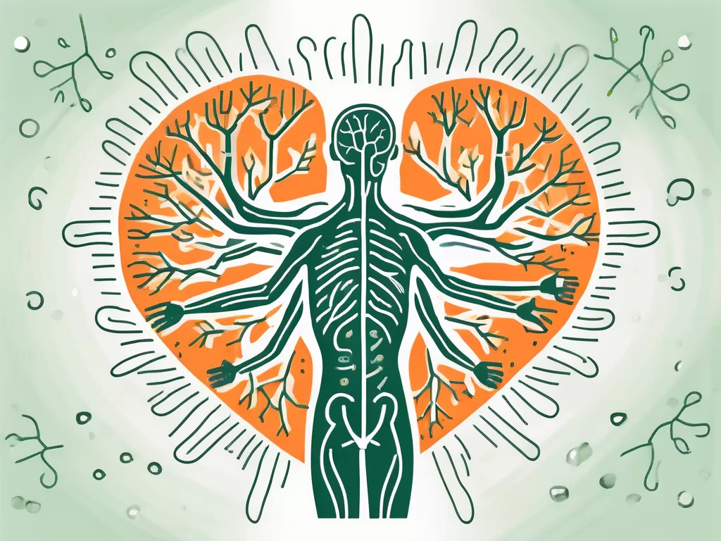 The vagus nerve connecting the brain to different organs like the heart and stomach