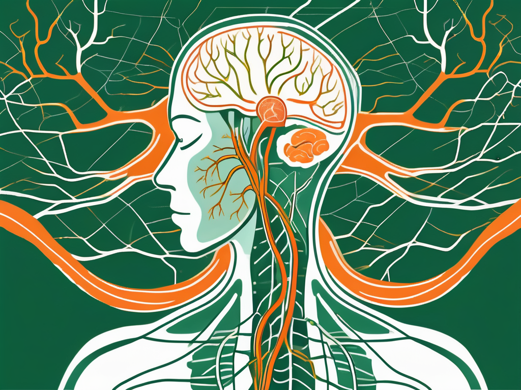 The vagus nerve in a human body with its connections to the brain and stomach