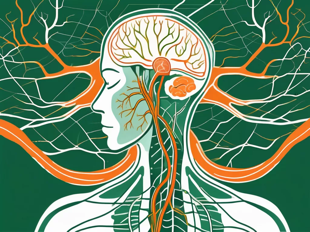The vagus nerve in a human body with its connections to the brain and stomach
