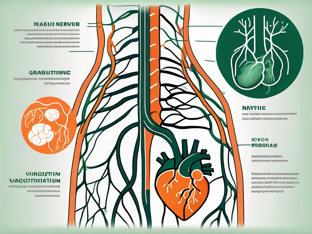 The vagus nerve branching out from the brain and interacting with various organs such as the heart and stomach
