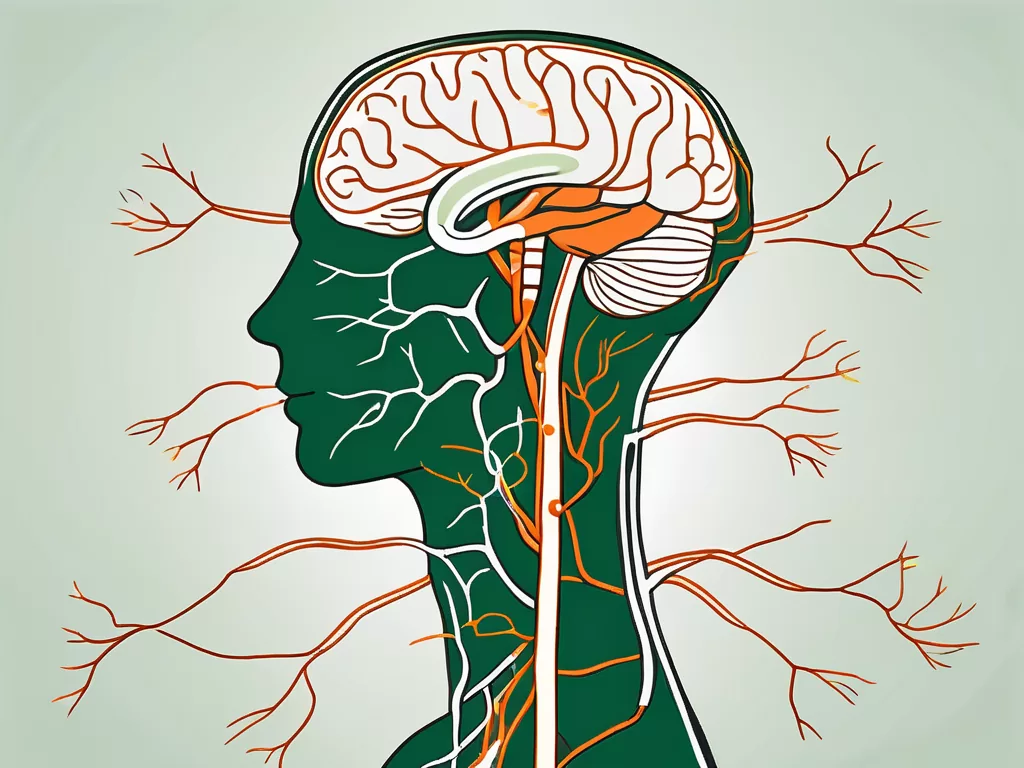 The nervus vagus nerve branching out from the brain to various organs in the body