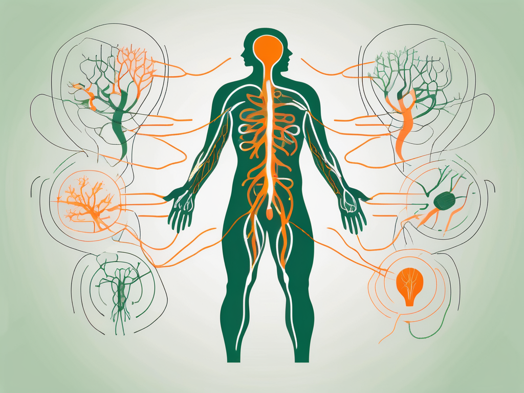 A human body silhouette with the vagus nerve highlighted