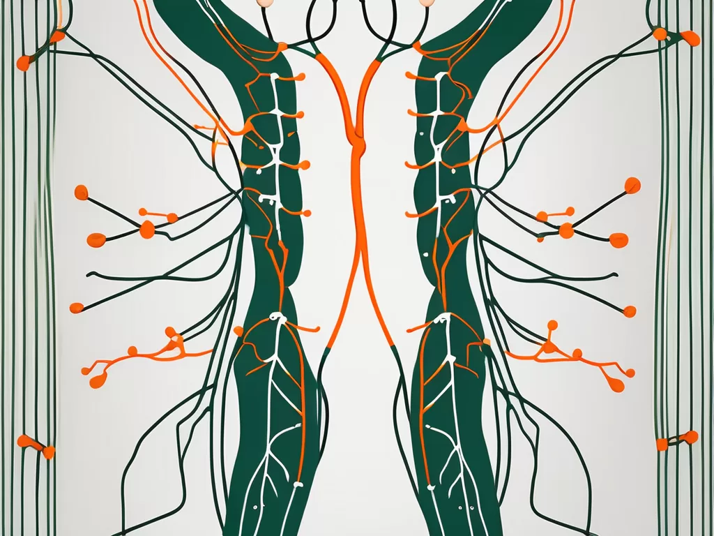 A vagus nerve stimulator device connected to a stylized representation of the human nervous system