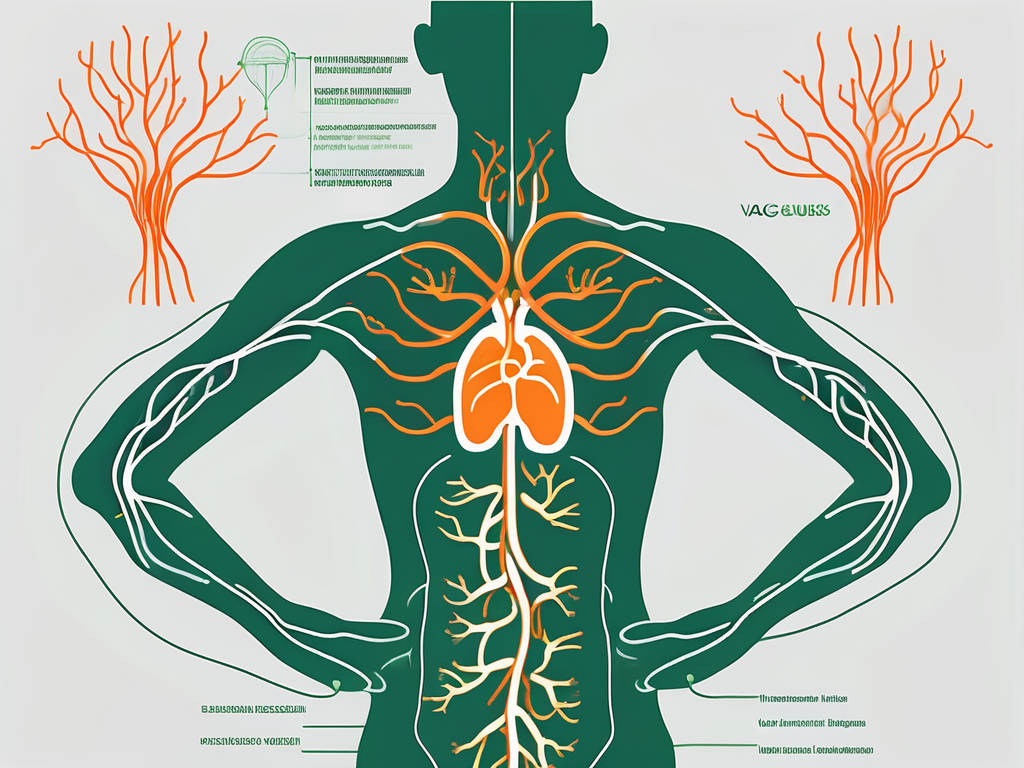 The human body highlighting the path of the vagus nerve