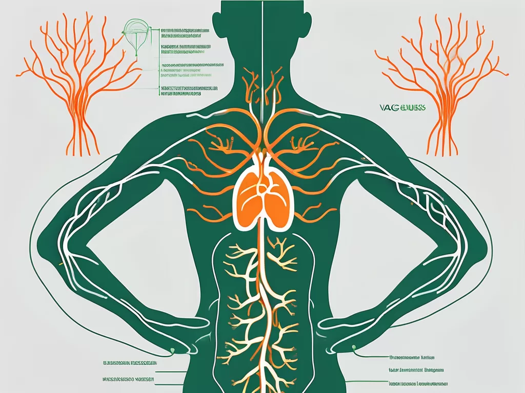 The human body highlighting the path of the vagus nerve