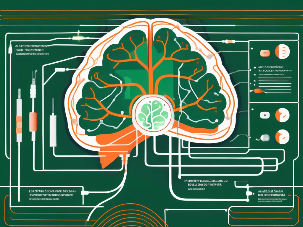 A vagus nerve stimulation device connected to a stylized image of the brain
