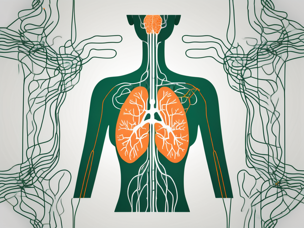 A vagus nerve stimulator device connected to a stylized depiction of the human nervous system