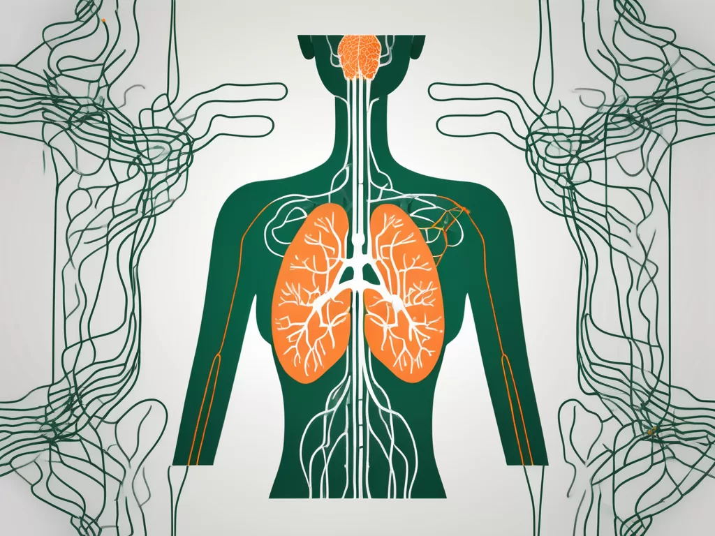 A vagus nerve stimulator device connected to a stylized depiction of the human nervous system